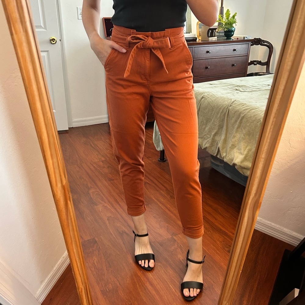 Banana Republic Cropped Tie-Belt Barrel Pants - Rust